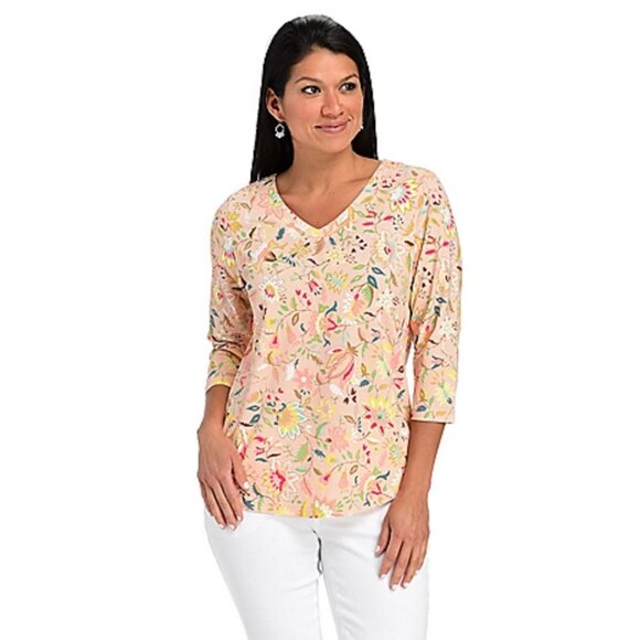 Christopher & Banks Artistic Floral V-Neck Missy Tee szM - Picture 1 of 9